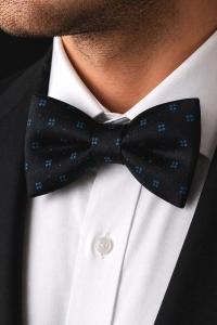 Mucha Muszka Męska Elegancka tradycyjna czarna we wzorki gotowa M474