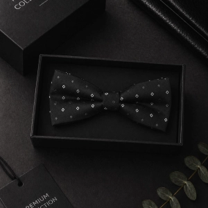Mucha Muszka Męska Elegancka tradycyjna czarna we wzorki gotowa M472