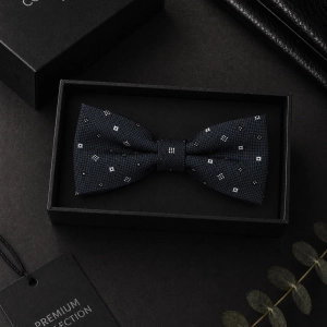 Mucha Muszka Męska Elegancka tradycyjna czarna we wzorki gotowa M471
