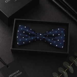 Mucha Muszka Męska Elegancka tradycyjna granatowa we wzorki gotowa M470