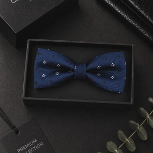 Mucha Muszka Męska Elegancka tradycyjna granatowa we wzorki gotowa M467