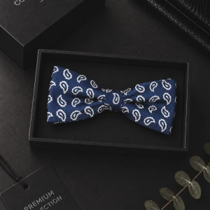 Mucha Muszka Męska Elegancka tradycyjna granatowa we wzorki gotowa M464
