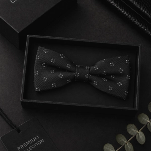 Mucha Muszka Męska Elegancka tradycyjna czarna we wzorki gotowa M462