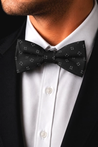 Mucha Muszka Męska Elegancka tradycyjna czarna we wzorki gotowa M462