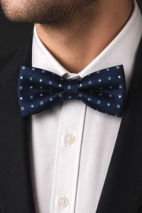 Mucha Muszka Męska Elegancka tradycyjna granatowa we wzorki gotowa M459