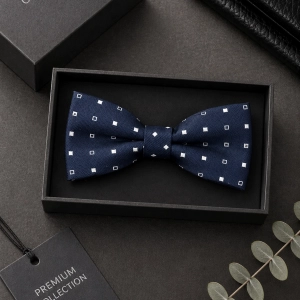 Mucha Muszka Męska Elegancka tradycyjna granatowa we wzorki gotowa M457