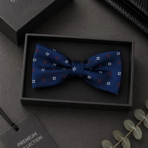 Mucha Muszka Męska Elegancka tradycyjna granatowa we wzorki gotowa M456