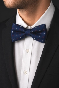 Mucha Muszka Męska Elegancka tradycyjna granatowa we wzorki gotowa M456