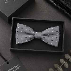 Mucha Muszka Męska Elegancka tradycyjna szara we wzorki gotowa M455