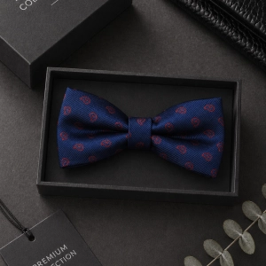 Mucha Muszka Męska Elegancka tradycyjna granatowa we wzorki gotowa M454