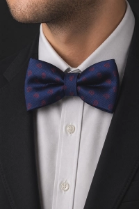 Mucha Muszka Męska Elegancka tradycyjna granatowa we wzorki gotowa M454