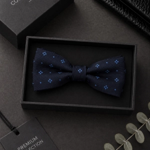 Mucha Muszka Męska Elegancka tradycyjna granatowa we wzorki gotowa M453