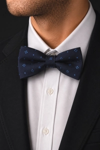 Mucha Muszka Męska Elegancka tradycyjna granatowa we wzorki gotowa M453