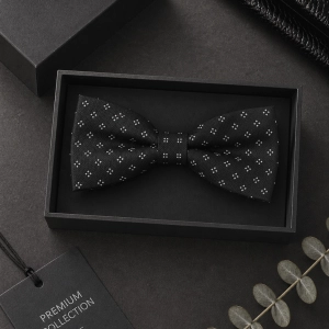 Mucha Muszka Męska Elegancka tradycyjna czarna we wzorki gotowa M451