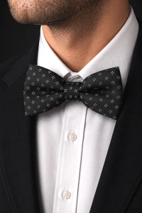Mucha Muszka Męska Elegancka tradycyjna czarna we wzorki gotowa M451