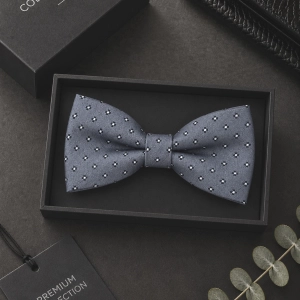 Mucha Muszka Męska Elegancka tradycyjna szara we wzorki gotowa M448
