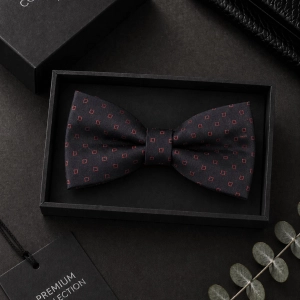Mucha Muszka Męska Elegancka tradycyjna czarna we wzorki gotowa M447