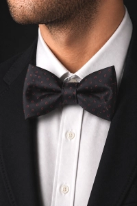 Mucha Muszka Męska Elegancka tradycyjna czarna we wzorki gotowa M447
