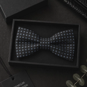 Mucha Muszka Męska Elegancka tradycyjna czarna we wzorki gotowa M442