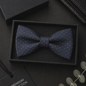 Mucha Muszka Męska Elegancka tradycyjna granatowa w kropki gotowa M463