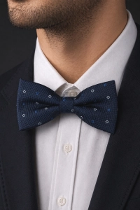 Mucha Muszka Męska Elegancka tradycyjna granatowa we wzorki gotowa M441
