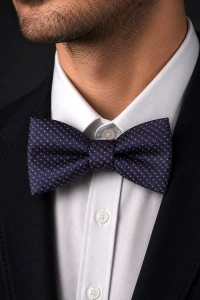 Mucha Muszka Męska Elegancka tradycyjna granatowa we wzorki gotowa M439