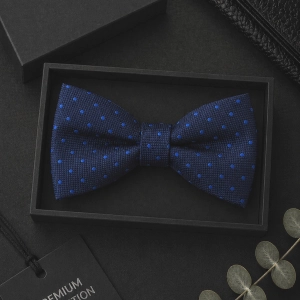 Mucha Muszka Męska Elegancka tradycyjna granatowa w kropki gotowa M437