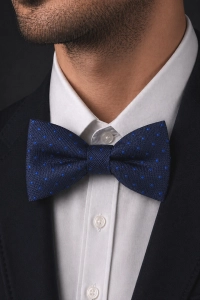 Mucha Muszka Męska Elegancka tradycyjna granatowa w kropki gotowa M437