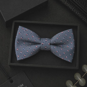Mucha Muszka Męska Elegancka tradycyjna szara we wzorki gotowa M434