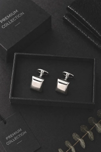 Eleganckie Męskie Spinki do mankietów koszuli srebrne ślubne S014