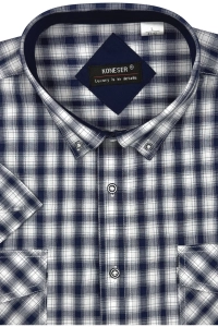 Koszula Męska Casual Granatowa w Kratę Regular Koneser R494