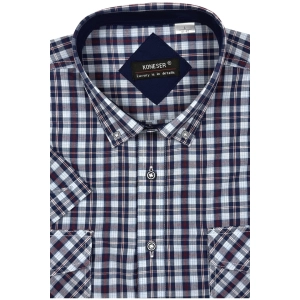 Koszula Męska Casual Granatowa w Kratę Regular Koneser R495