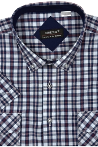Koszula Męska Casual Granatowa w Kratę Regular Koneser R495