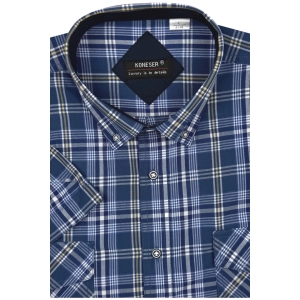 Koszula Męska Casual Granatowa w Kratę Regular Koneser R496