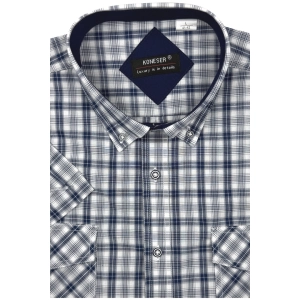 Koszula Męska Casual Granatowa w Kratę Regular Koneser R498