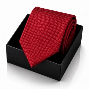 Krawat Męski Elegancki Modny Śledź wąski czerwony w delikatną kratkę G340