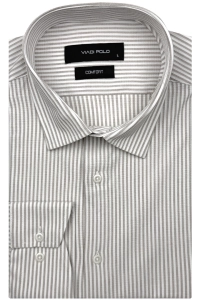Koszula Męska Casual Bez Prasowania Beżowa w Paski Slim Fit Viadi Polo L189