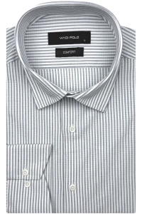 Koszula Męska Casual Bez Prasowania Szara w Paski Slim Fit Viadi Polo L191
