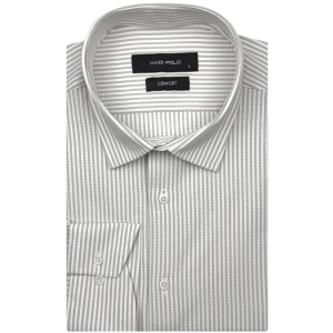 Koszula Męska Casual Bez Prasowania Beżowa w Paski Slim Fit Viadi Polo L193