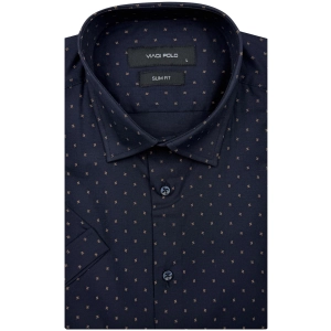 Koszula Męska Elegancka Granatowa we Wzorki Slim Fit Viadi Polo R519