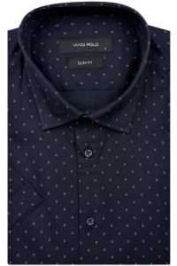 Koszula Męska Elegancka Granatowa we Wzorki Slim Fit Viadi Polo R519
