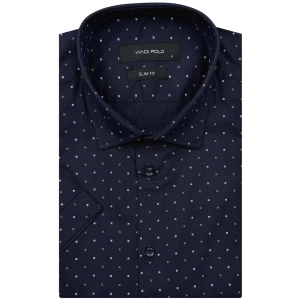 Koszula Męska Elegancka Granatowa we Wzorki Slim Fit Viadi Polo R522