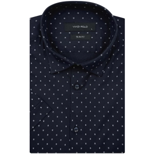 Koszula Męska Elegancka Granatowa we Wzorki Slim Fit Viadi Polo R524