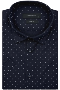 Koszula Męska Elegancka Granatowa we Wzorki Slim Fit Viadi Polo R524