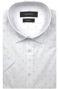 Koszula Męska Elegancka Biała we Wzorki Slim Fit Viadi Polo R525