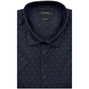Koszula Męska Elegancka Granatowa we Wzorki Slim Fit Viadi Polo R528
