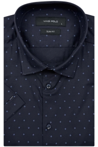 Koszula Męska Elegancka Granatowa we Wzorki Slim Fit Viadi Polo R528