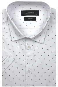 Koszula Męska Elegancka Biała we Wzorki Slim Fit Viadi Polo R531
