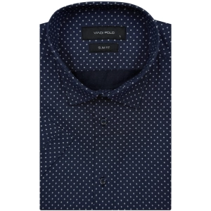 Koszula Męska Elegancka Granatowa we Wzorki Slim Fit Viadi Polo R534