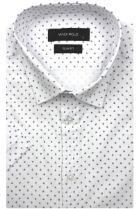 Koszula Męska Elegancka Biała we Wzorki Slim Fit Viadi Polo R535